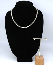 Vintage Elegant Pearl Necklace 14kt. GOLD Clasp And Pearl Studs- Shippable
