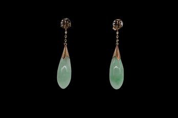 14k Yellow Gold Vintage Chinese Jade/jadeite Earrings