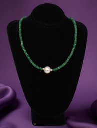 Natural Stone  And Cultured Pearl Strand Necklace In 14k Yellow Gold -shippable