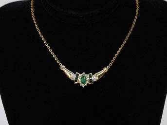 14Kt YELLOW GOLD Emerald & Diamond Necklace, Cultured Pearl Studs & Jacket Emerald Earrings -shippable