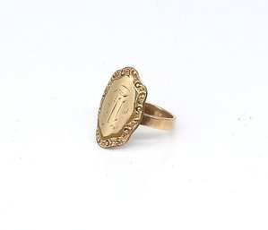 14Kt. Yellow Gold Antique Yellow GOLD Shield Signet Ring, - Approx Wt .3g- Shippable