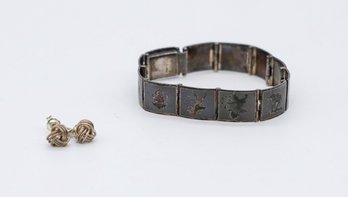 Sterling Silver Siam Bracelet And Love Knot Earrings
