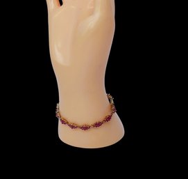Beautiful Vintage 14kt. Yellow GOLD Ruby Cluster Link Bracelet- Valentines Day Gift! Shippable