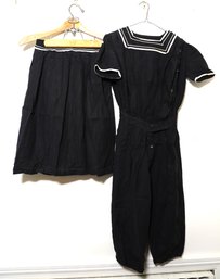 Antique Fabulous Edwardian Black Cotton Swimsuit -shippable