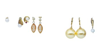14kt. GOLD Collection Of Single And Pairs Pearl/Cameo Earrings-shippable
