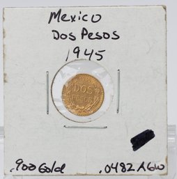 1945 Mexican 2 Peso 22kt. GOLD Coin -shippable