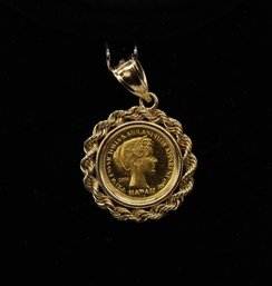1994 24kt. GOLD Coin Pendant Featuring The Portrait Of Princess Victoria Kaiulani Of Hawaii-shippable