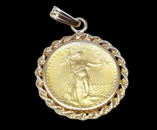 1/10 Ounce Fine GOLD 1986 American Eagle Coin Set In A 14k Gold Rope-style Pendant Bezel-shippable
