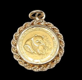 Chinese 24kt. GOLD Panda Coin Pendant Set In A 14k Yellow Gold Rope-style Bezel-shippable