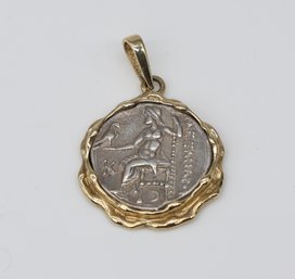 Pendant Featuring An Ancient Greek Silver Coin Set In 10kt Bezel- Shippable