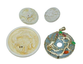 Vintage Dragon Buttons And One Bi Disc With Phoenix/dragon Pendant-shippable