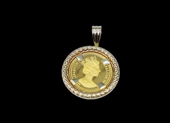 AU 1/25 .999 Fine GOLD 1998 Gibraltar Royal Cherub Gold Coin With 14k Bezel Pendant -shippable