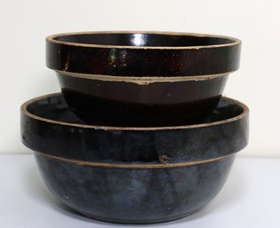 Vintage /antique Dark Brown Stoneware Primitive Farmhouse Pottery Serving Bowls -shippable