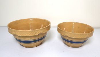 Antique Yellow Ware Bowl Blue Band USA Farmhouse Kitchen Serving- Shippable