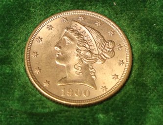 1900 Liberty Head $5 GOLD Coin, Or Half Eagle- Shippable
