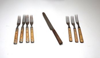 7 Antique Bone Handled Forks Civil War Era Cutlery - Shippable