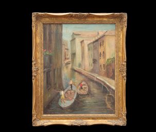 Vintage Venice Italy Scene Oil On Canvas Signed