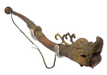 RARE Tibetan Gilt Brass Dragon Form Ceremonial Horn -18.5'L