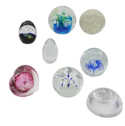 8 Assorted Vintage Art Glass Paperweights, Likely Including Murano And Controlled-bubble Styles