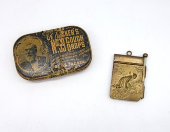 Antique Advertising Note Pad And Cough Drop Tin- Shippable