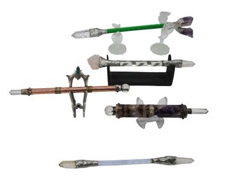 Five Vintage Natural Crystal 'healing' Wands W/ Stands -shippable