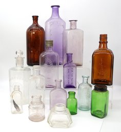 Collection Of 15 Antique Glass Medicine And Apothecary Bottles.