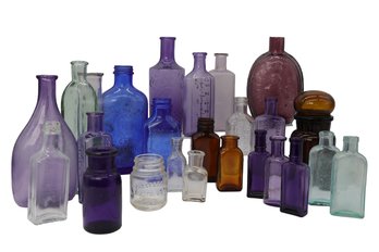 Collection Of 24 Antique To Vintage Purple Glass Medicine And Apothecary Bottles-shippable