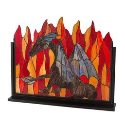 Unused Indoor Decorative Stained Glass Dragon Fireplace Screen With A Metal Frame.