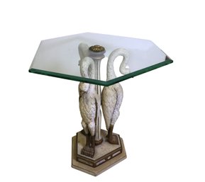 Vintage Elegant Italian Carved Wood Swan Table