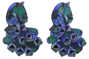 Pair Of Stained Glass Lighted Peacock Wall Mounted- Shippable