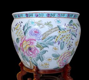 Vintage Chinese Porcelain Enamel Famille Rose Koi Fish Bowl/ Planter
