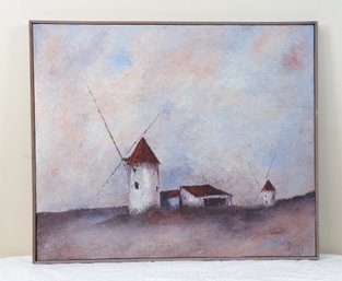 1969 Oil On Canvas Windmill Painting -shippable