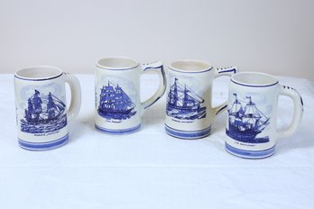 Four Delft Blue And White Beer Steins- Shippable