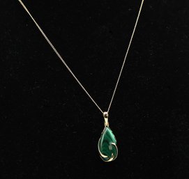 14K Gold Chain And Malachite Stone Pendant- Shippable