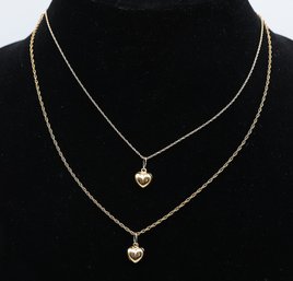 Pair Of 14k Yellow Gold With Gold Hearts- Shippable