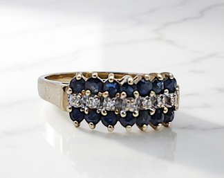 Vintage14k Yellow Gold Sapphire And Diamond Ring- Shippable