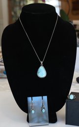 Vintage Chunky Sterling Silver Tear Drop Pendant, Earrings And Ring- Shippable