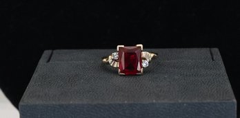 10k Yellow Gold Ring With Ruby And Diamonds- Shippable