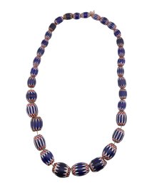 Vintage Venetian Style Six Layer Blue Chevron Glass Beaded Necklace-shippable