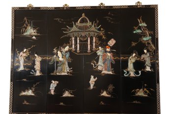 Four Panel Chinese Black Lacquer Wall Panels