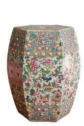 Antique Chinese Famille Rose Hexagonal Porcelain Garden Seat