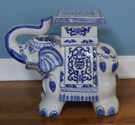 Vintage Blue And White Elephant Side Table/ Plant
