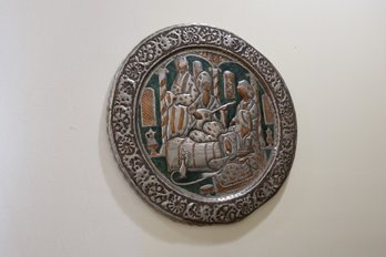Vintage Persian Hand Engraved Copper And Silver Toned Platter - Shippable