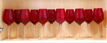 Vintage Eleven Ruby Red To Clear Long Stem Wine Glasses -