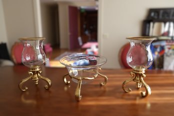 Three Piece LARGE Vintage Candle Holders And Bowl