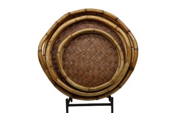 Vintage MCM Set Of Three Woven Nesting Trays- Shippable