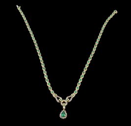 STUNNING Vintage 14k Yellow Gold Exquisite Fine Precious Emerald And Diamond Toggle Necklace