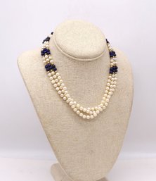 14k Yellow Gold  With Pearls And Lapis Necklace