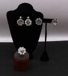 Sterling (925) Silver Coin Ring,earrings And Two Pendants