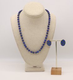 Lovely Lapis And Gold Necklace With Lapis And Malichite 14k Gold Earrings